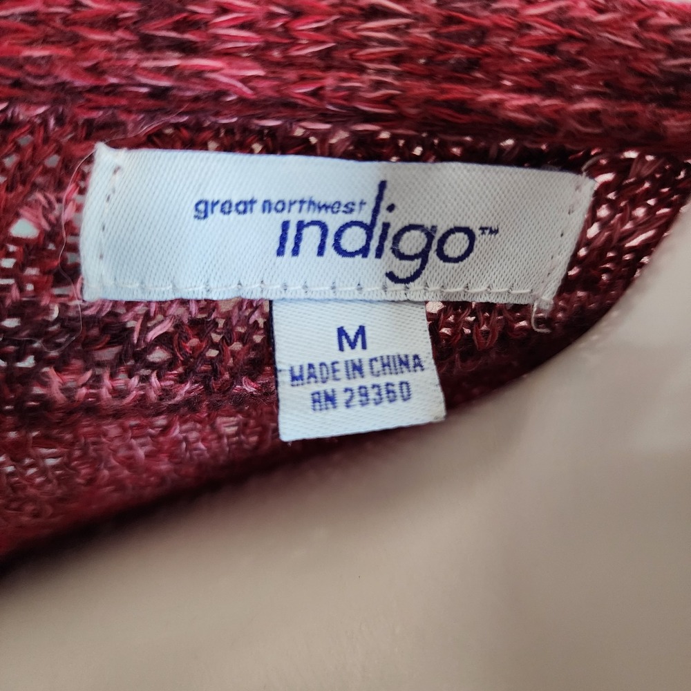 Indigo Sweater Cardigan Womens Size‎ M Medium Red Open Knit Long Sleeve Cozy - Picture 5 of 6